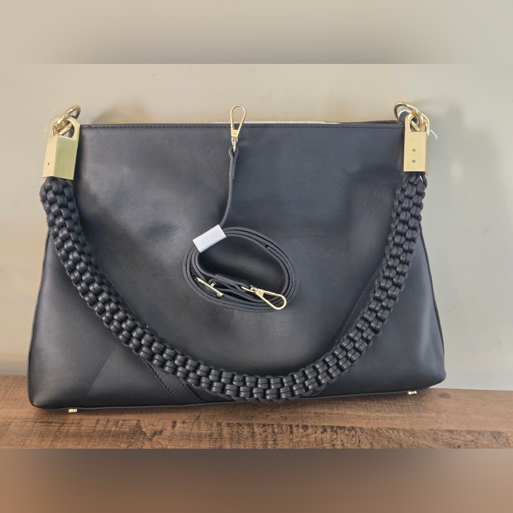 ISADORA MADE IN ITALY BLACK GENUINE LEATHER HANDBAG CROSSBODY PURSE * IMPERFECT